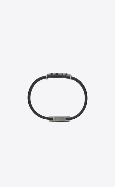 SAINT LAURENT レザーブレスレット メンズ モノグラム ブレスレット(ブラック/レザー&ブラッシュドシルバートーンメタル) b_V4